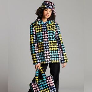 Teddy Fresh Pastel Houndstooth Teddy Coat Size Small